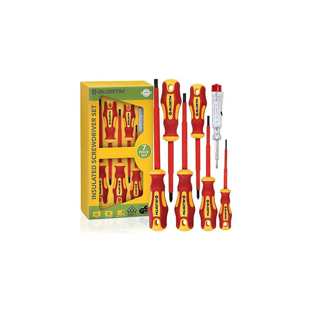 Blostm Precision Insulated Screwdriver Set - 7Pcs Vde Tested Electricians Screwdriver Set To 1000V, Hardened Black Point Magnetic Tips With Super 759049740339