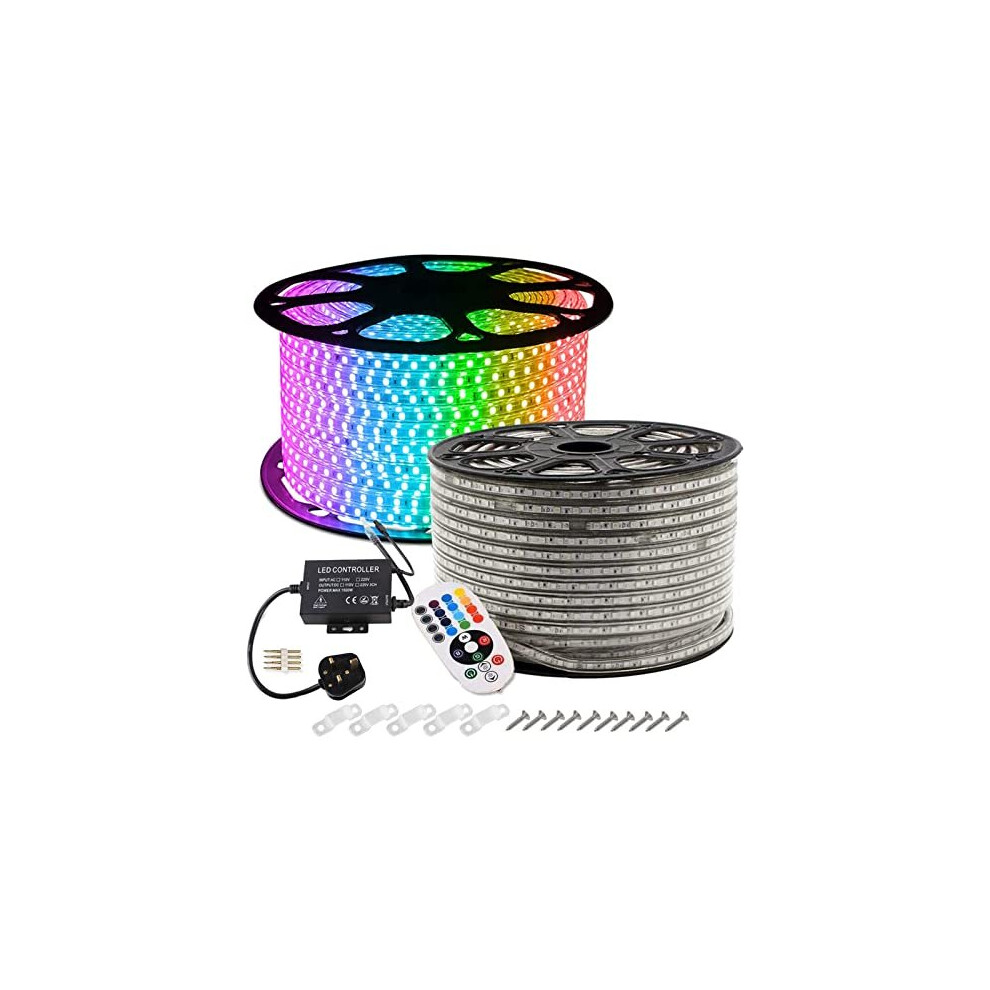 GreenSun LED Lighting 50m(164ft) Bluetooth LED Strip Lights, RGB, Waterproof, with 24Keys Remote/Bluetooth Controller, for Home Christmas Party D