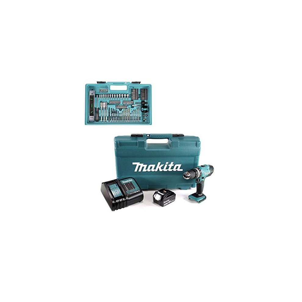 Makita DHP453FX12 18v Combi Drill with 1x 3.0Ah Battery & 101 Pcs Accessory Set, 18 V