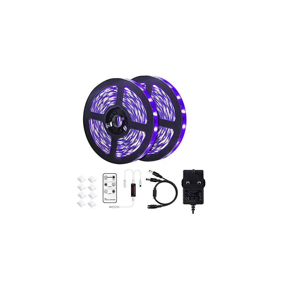 33ft UV LED Black Lights Strip Kit with Remote Control, 600 Units Lamp Beads, 12V/3A Flexible Blacklight Fixtures for Halloween Party Decoration