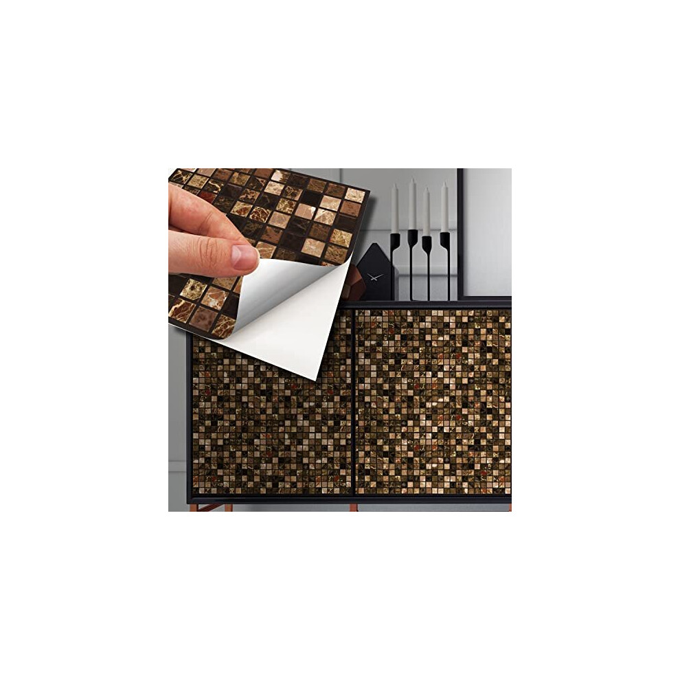 Walplus 15Cm(6")@24Pcs Metallic Brown Marble Mosaic Wall Tile Sticker Tile Paint Stick On Tiles Peel And Stick Self Adhesive Wall Tiles Stickers 5060690848714