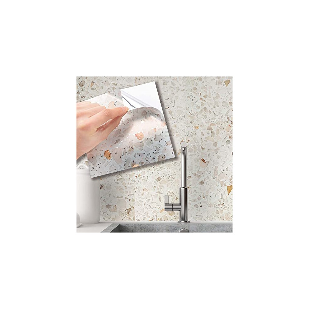 Walplus 15Cm(6")@24Pcs Marble Terrazzo Metallic Silver Wall Tile Sticker Tile Paint Stick On Tiles Peel And Stick Self Adhesive Wall Tiles Sticke 5060690848745