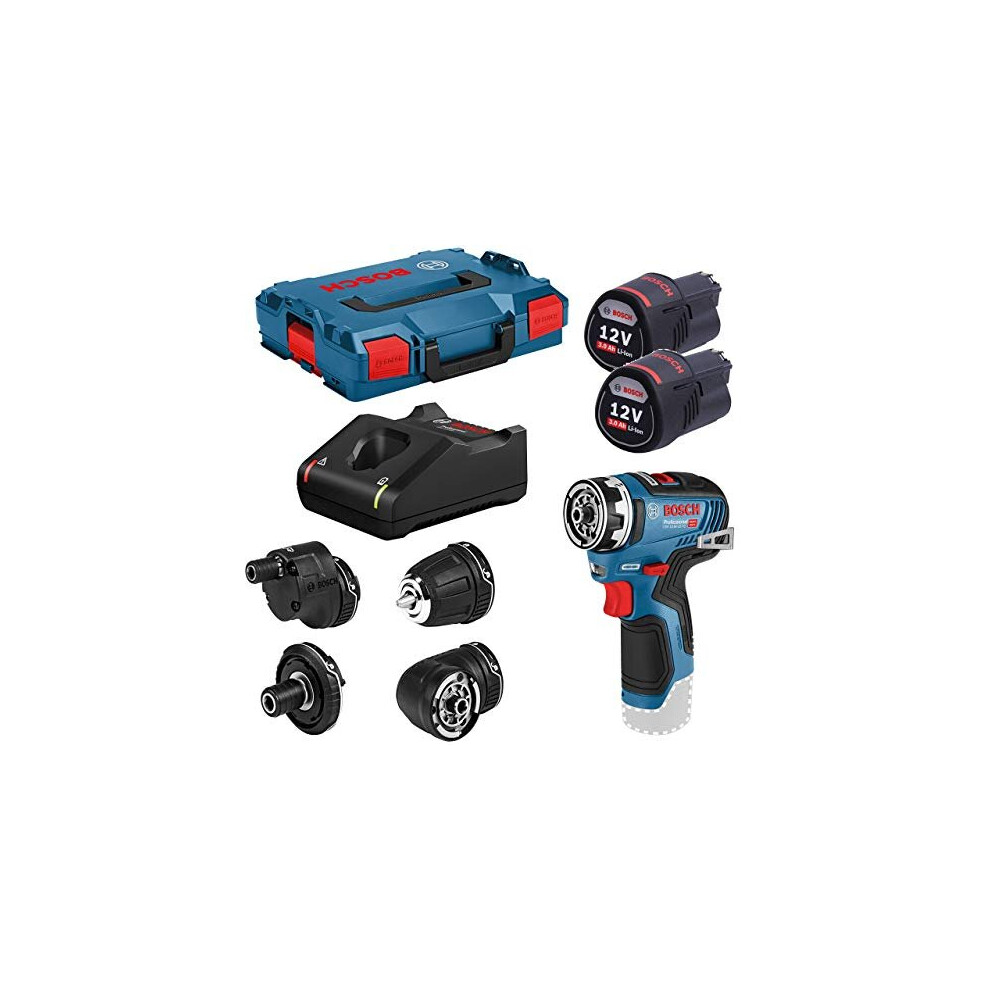 Bosch Professional 12V GSR 12V-35 FC Cordless Drill/Driver (Incl. 2x 3.0 Ah Rechargeable Battery, GAL 12V-40 Quick Charger, 4 FlexiClick Adapters