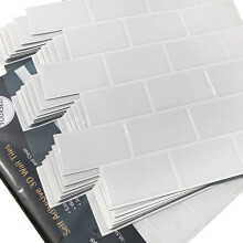 WoStick 10-Sheets White Kitchen Subway Self Adhesive Wall Tiles Peel and Stick on Splashback Tiles for Kitchen & Bathroom White?12"x 12"?