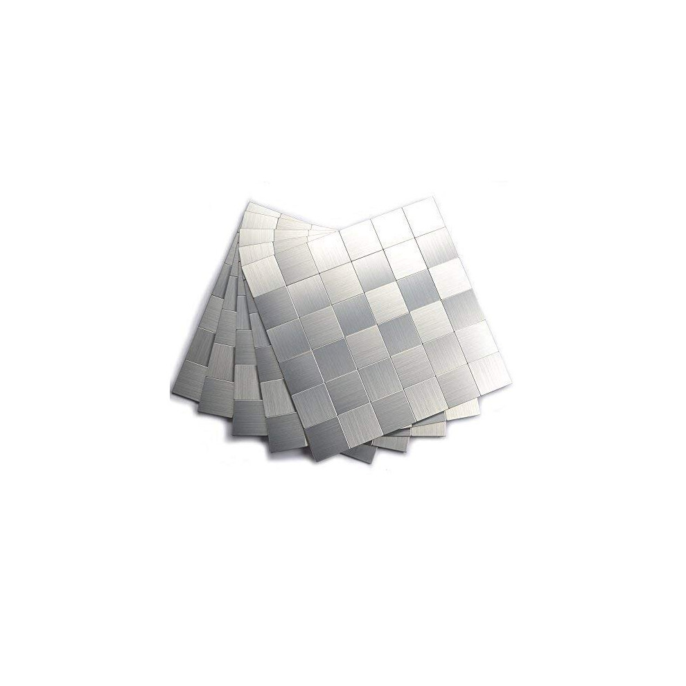 Peel And Stick Mosaic Tile, Kitchen Tile For Backsplash(12X12 Inch, Brushed Aluminum) 714119699948