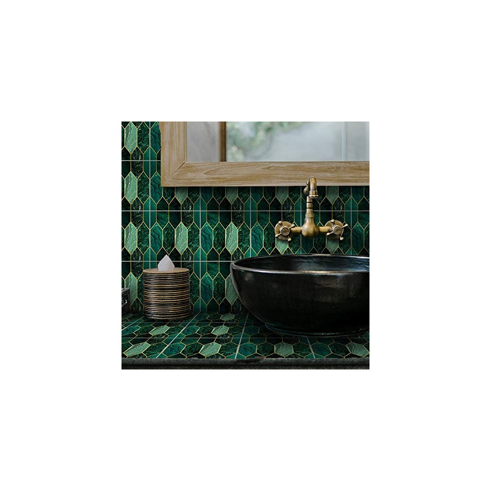 Funlife 30Pcs 20Cmx20cm Art Deco Peel And Stick Backsplash, Self-Adhesive Wall Tile Decals, Waterproof Stickers For Kitchen Bathroom, Green Holog 762917911977