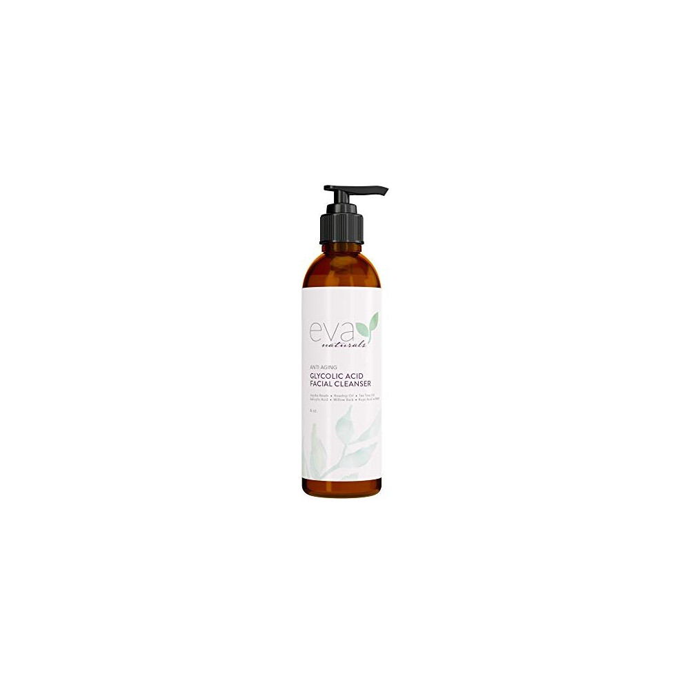 Eva Naturals Anti-Aging Glycolic Acid Cleanser (180 ml) - Acne Treatment and Exfoliating Face Wash to Reduce Wrinkles and Improve Skin's Moisture