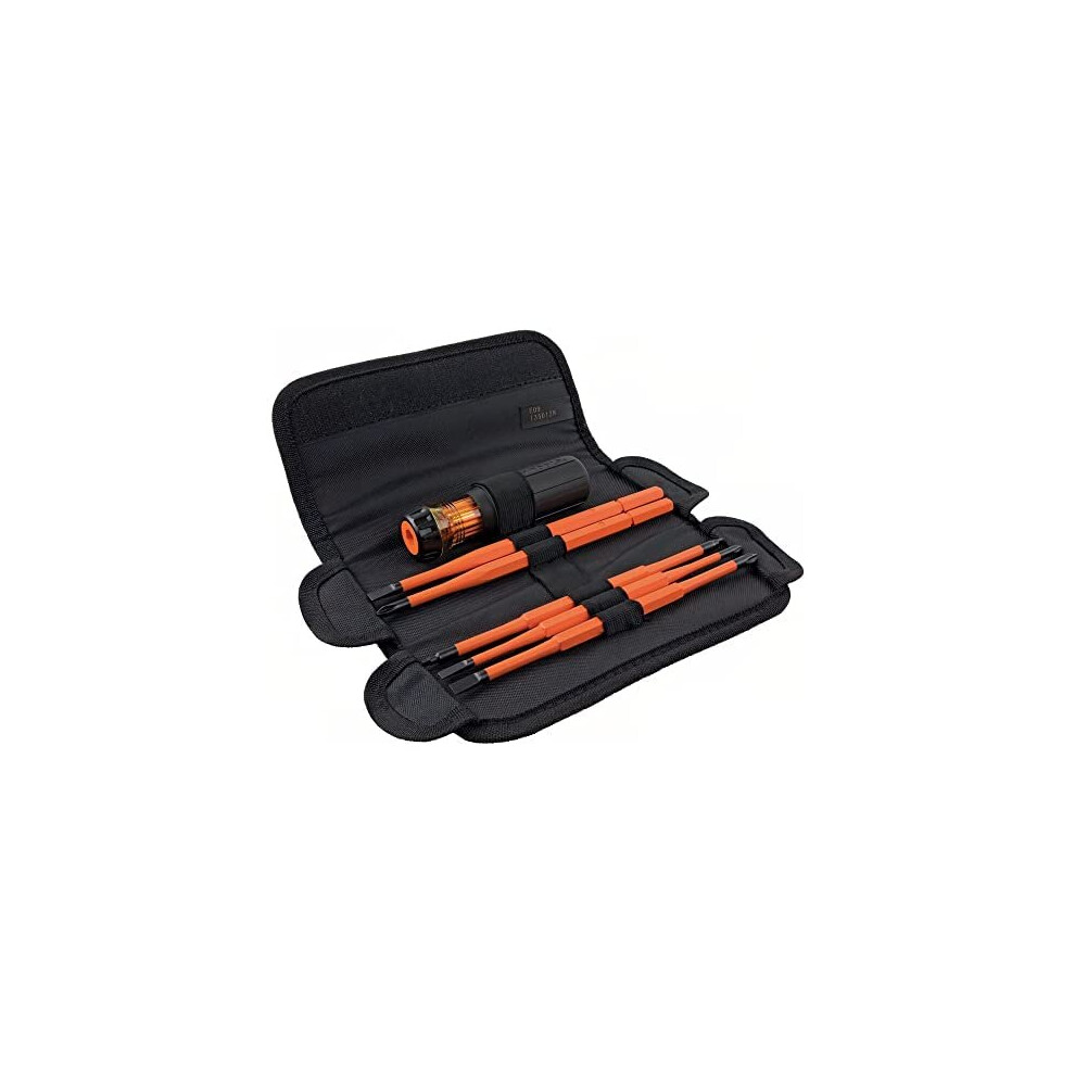 Klein Tools 32288 Insulated Screwdriver, 8-in-1 Screwdriver Set with Interchangeable Blades, 3 Phillips, 3 Slotted and 2 Square Tips