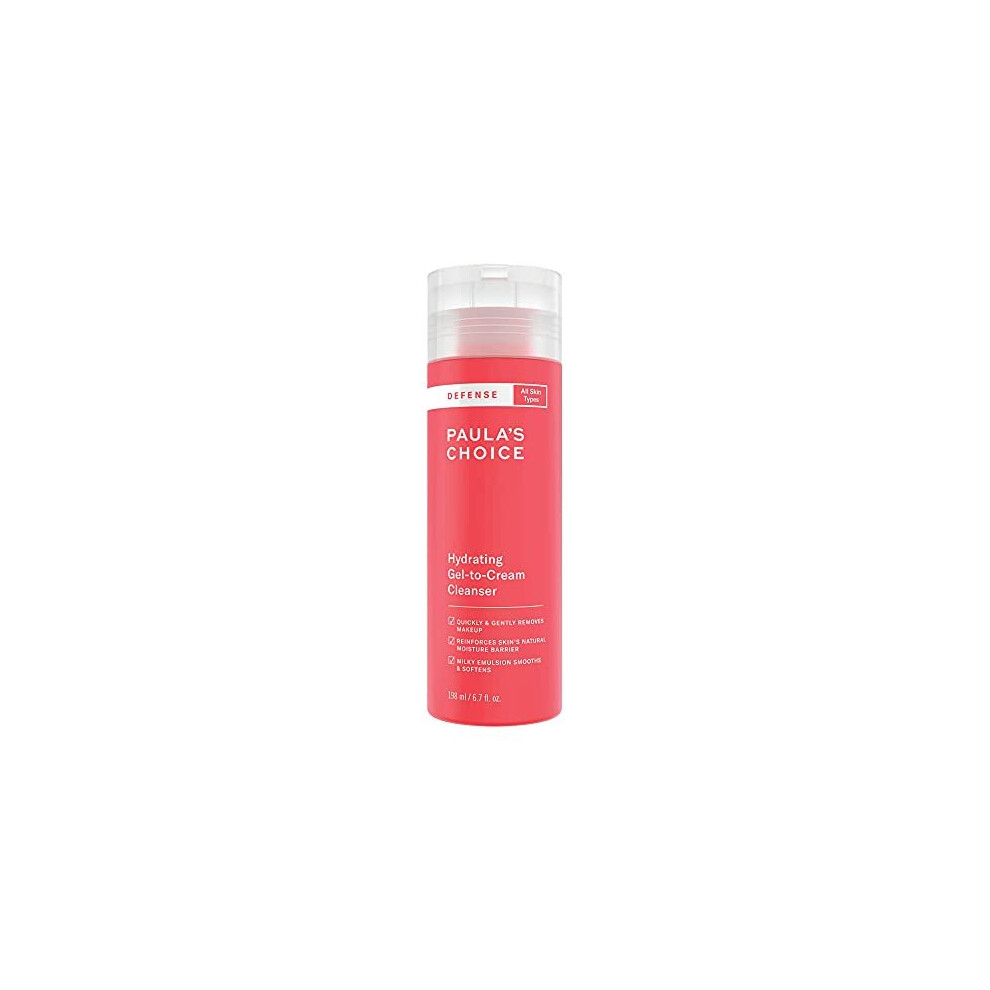 Paulas Choice Defense Gel to Cream Cleanser - Foaming Face Wash Gently Removes Makeup - for Soft & Clean Skin - with Amino & Lauric Acid - All S
