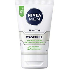 NIVEA MEN Sensitive Wash Gel (100 ml), Soap Free Cleansing Gel with Chamomile and Vitamin E for Sensitive Mens Skin, Soothing Facial Cleansing w