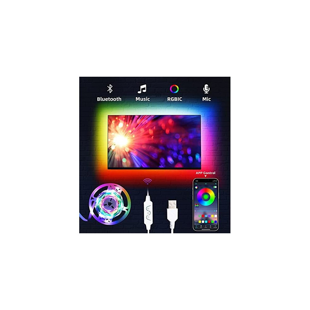 Tv Led Lights, 3M Led Strips Lights for TV Backlight, DAYMEET RGBIC Color Changing Led Backlights for 32-60in TV, Sync with Music Bluetooth APP C