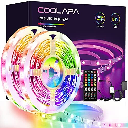 LED Strip Lights 12M, COOLAPA LED Lights for Bedroom, Music Sync Color