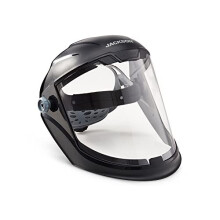 Jackson Safety,Black 14200 Maxview Premium Full Face shield/Face Guard clear tint, visor face protection and ratcheting headgear