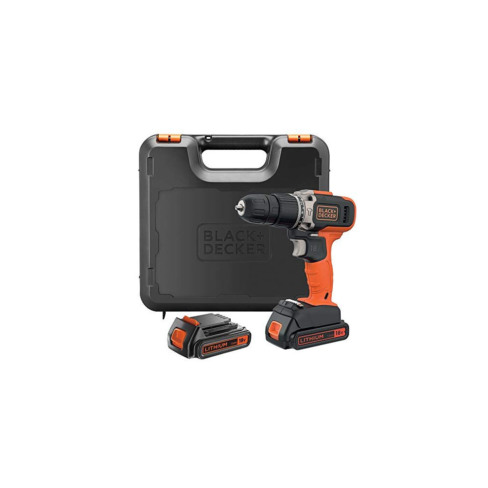 BLACK+DECKER 18 V Cordless 2-Gear Combi Hammer Drill and Kitbox, 2 x 1.5 Ah Lithium-Ion Batteries, BCD003C2K-GB