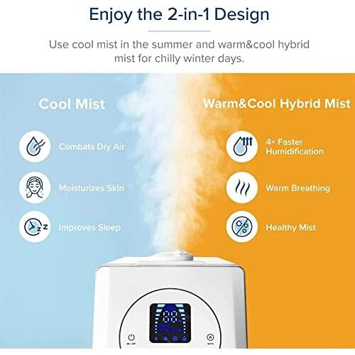 Levoit LEVOIT Cool & Warm Humidifiers Essential Oil Diffuser for Large Home 6L, Auto Mode, Dual Nozzles with Remote Control, Timer, Customized Relative 1