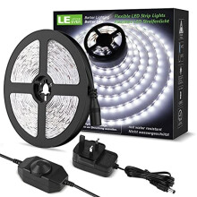 LE Daylight White LED Strip Light 5M, 300 LEDs, Dimmable 1200lm Bright Light Strip, 6000K Cool White Stick-on LED Tape for Home Kitchen Bedroom a