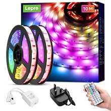 Lepro 10M LED Strip Lights with Remote, Dimmable, RGB Colour Changing, Stick-on LED Lights for Bedroom, Kitchen, Room Decoration (2 x 5M, 300 Bri