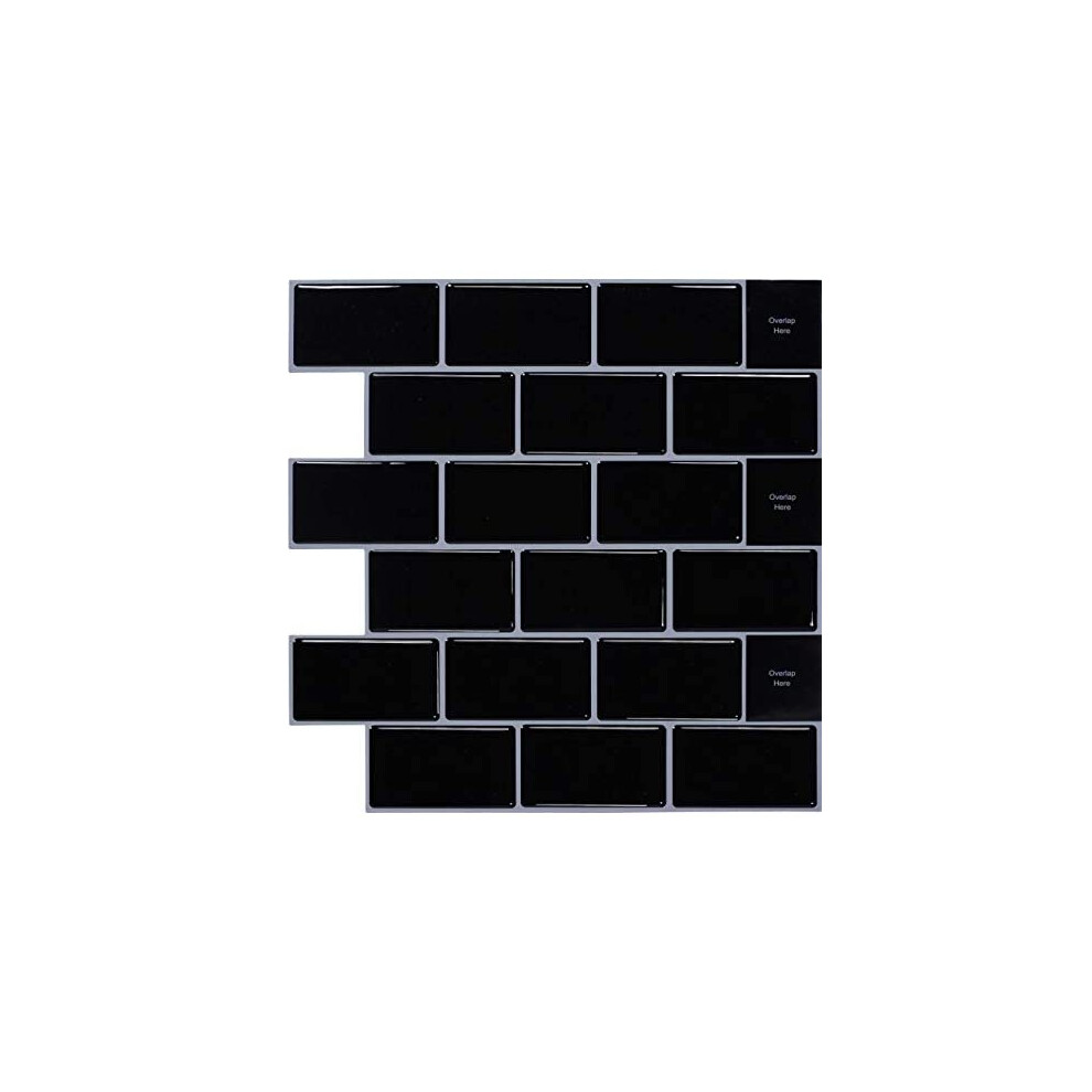 WoStick (10-Sheets) Peel and Stick on Tiles Splashback Subway Self Adhesive Wall Tiles Tile Stickers Black for Kitchen & Bathroom 12"x 12