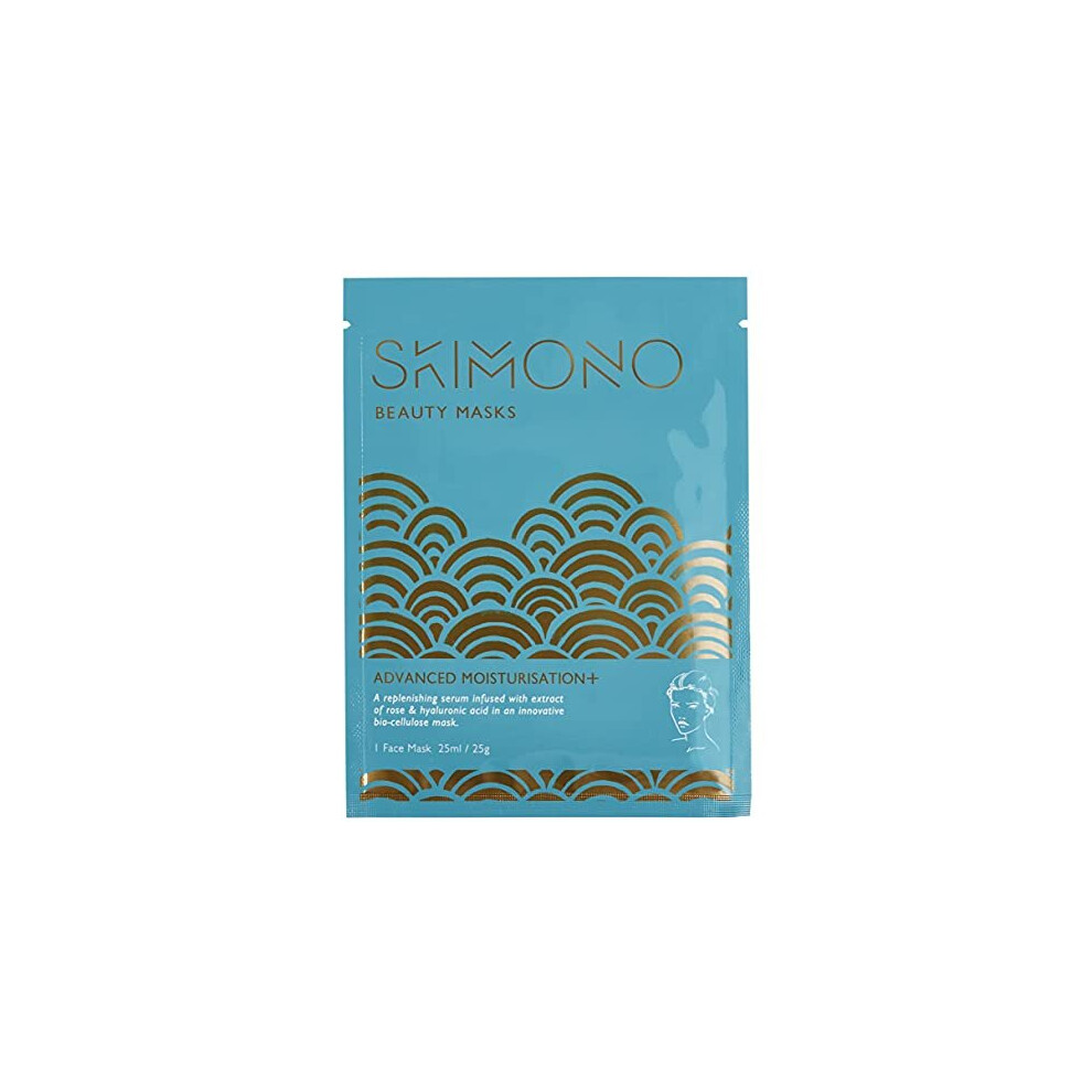 Skimono Advanced Moisturisation+, Bio-Cellulose Beauty Face Mask, With Extract Of Rose & Hyaluronic Acid, 25 Ml, Perfect Pamper Gifts For Women,