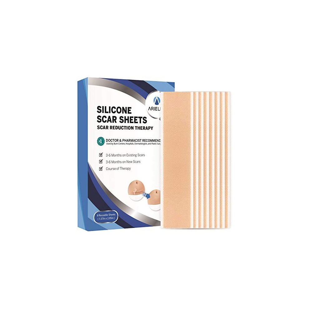 Ariella Professional Silicone Scar Sheets, Soften and Flattens Scars Resulting from Surgery, Scar Strips, 3"Ã1.57", 8 Sheets