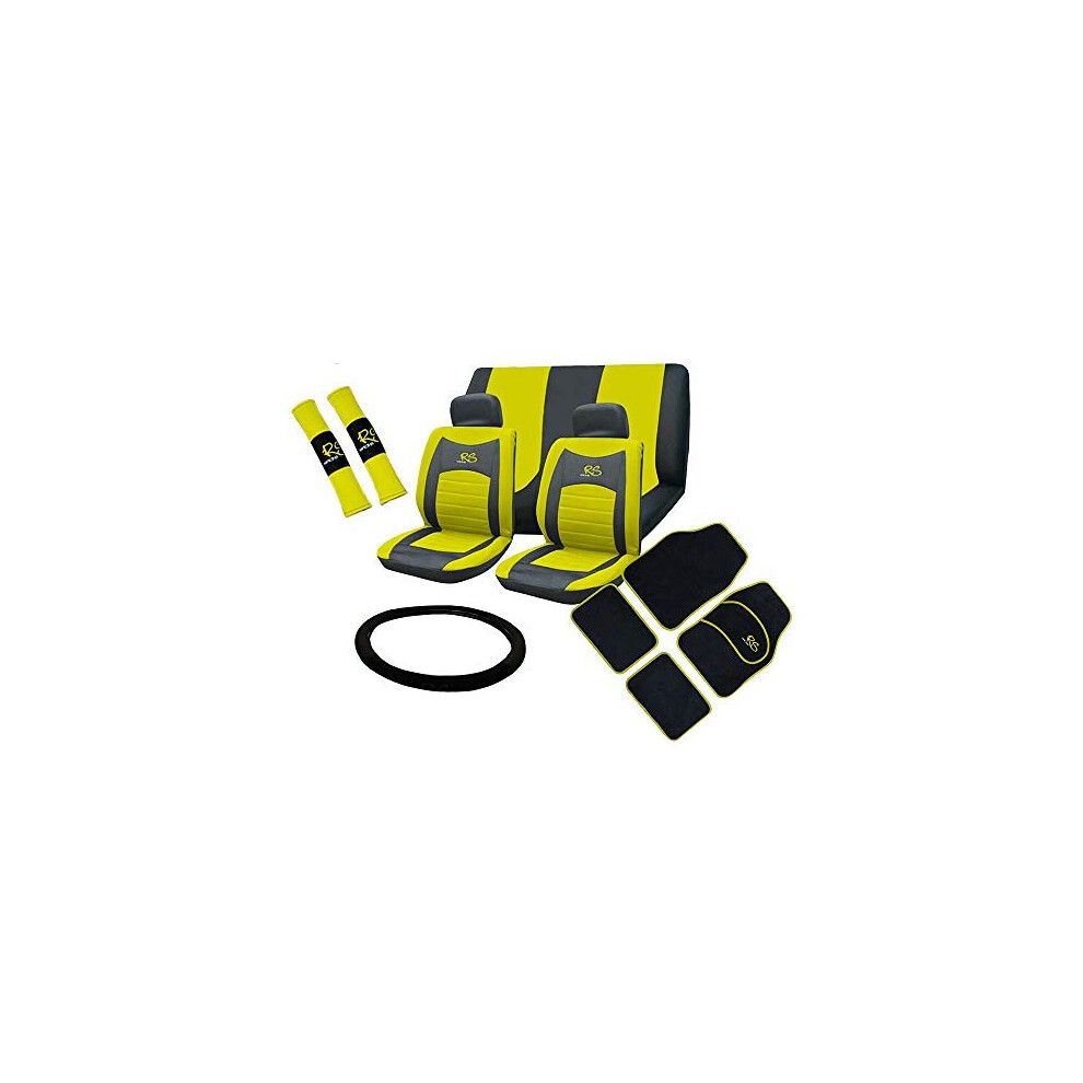 Xtremeauto Universal Rs Car Front And Rear Seat Cover And Floor Mat Set (Yellow) Yellow 5052370998857