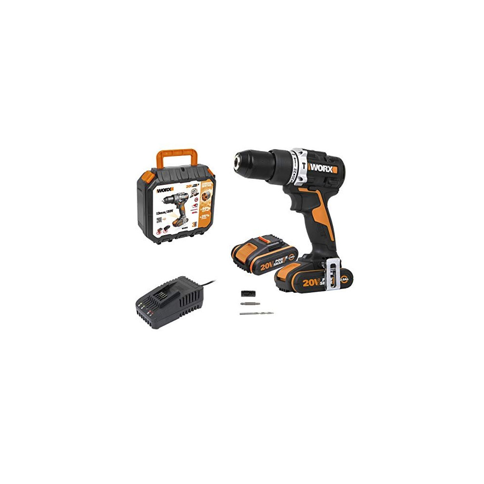 Worx Wx352 18V (20V Max) 60Nm Brushless Motor Cordless Combi Hammer Drill With X2 2.0Ah Batteries