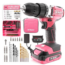 Hi-Spec 58 Piece 18V Pink Drill Driver & Multi Bit Set. DIY Cordless Screw & Drilling Power Tool with S2 Steel Bit Set for Metal, Wood & Masonry.