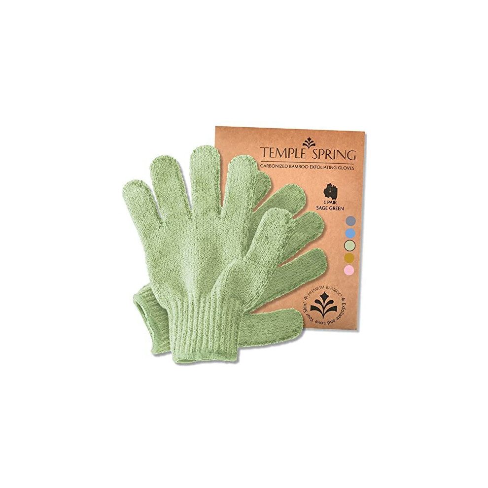 Temple Spring Exfoliating Wash Gloves, Bamboo Exfoliator Mitt, Bath/Shower Scrub, Body Exfoliation Hand Mitten, Beauty Scrubs/Loofah, Ingrown Hair/Dead Skin Re