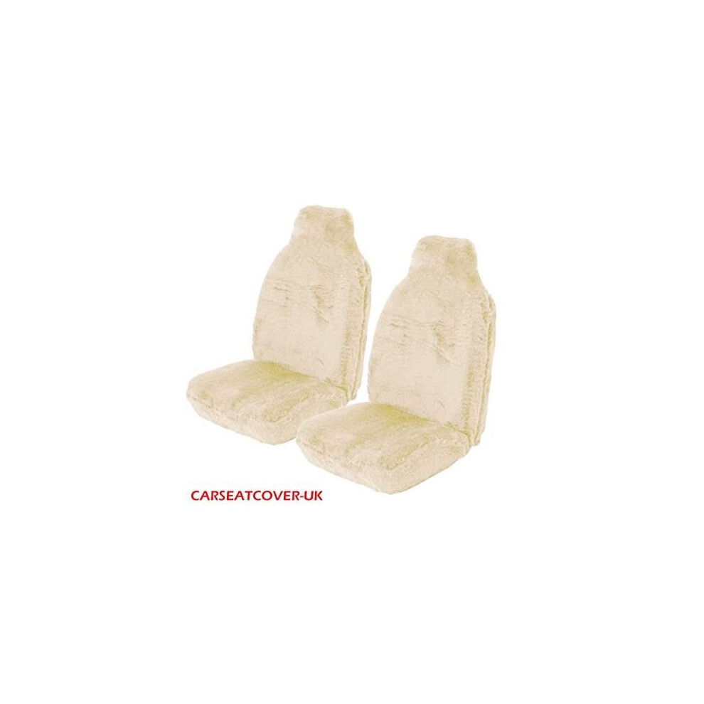 Sheepskin Sherpa Faux Fur Car Seat Covers (Front Pair, ) Cream 658551541567