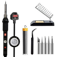 Soldering Iron Kit Electric with Switch 60W Adjustable Temperature200? - 450 ? Soldering Gun Welding Tools, Solder Wire Tube/Soldering Stand/5pcs