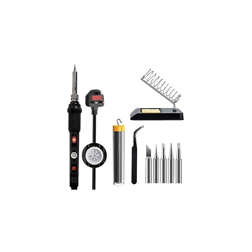 Soldering Iron Kit Electric with Switch 60W Adjustable Temperature200? - 450 ? Soldering Gun Welding Tools, Solder Wire Tube/Soldering Stand/5pcs