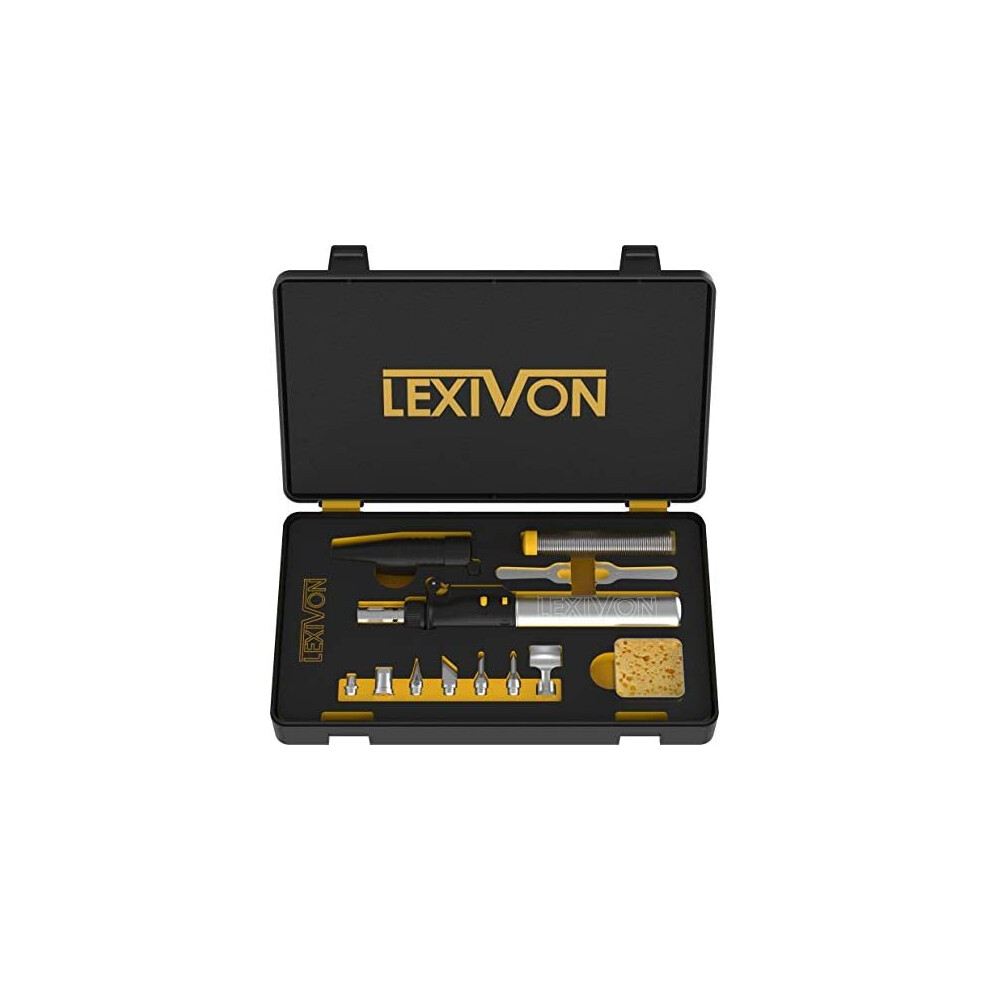 LEXIVON Butane Soldering Iron Multi-Purpose Kit | Cordless Self-Igniting Adjustable Flame 7-Tip Set | Pro Grade 125-Watt Equivalent (LX-770)