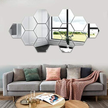 14 Pcs Hexagon Mirror Wall Stickers, Large Acrylic Plastic Mirror Tiles Art Decoration Mirror DIY Mirror Sheet Mirror Setting Wall Sticker Decal