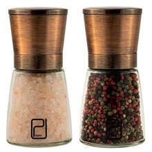 Premium Copper Salt and Pepper Mill Set - Stainless Steel Grinder Set with Stand, Magnetic Lids, Ceramic Spice Grinders with Adjustable Coarsenes