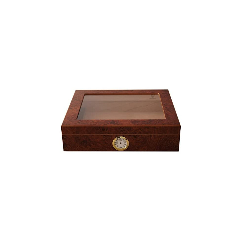 GERMANUS Cigar Humidor for approx. 30 Cigars, Brown, with Hygrometer and Humidifier Manual