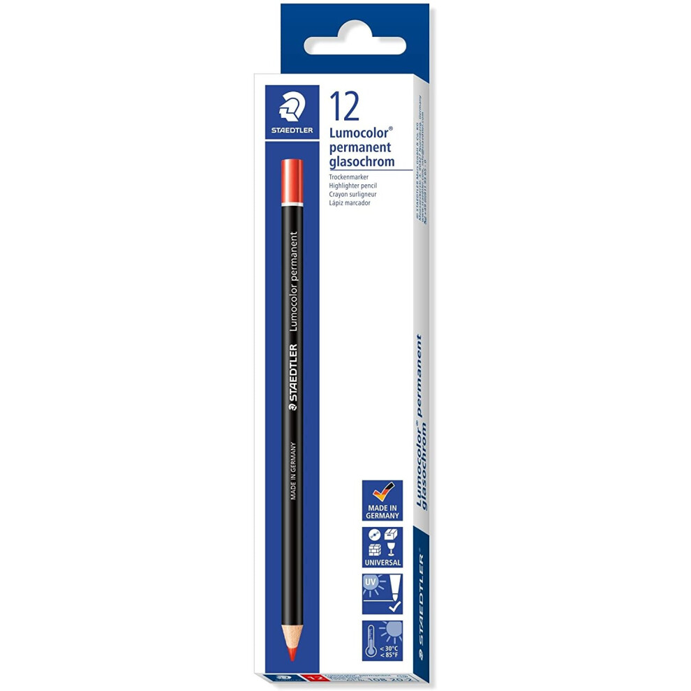 Staedtler Lumocolour Permanent Glasochrom Pencil - Red (Box of 12)