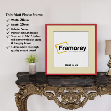 (Red With Ivory Mount, 20x20CM Pic (25x25CM Frame)) Square Size Thin Matt Red Picture Frame Wall Art Frames Flat Wooden Effect Poster Frame
