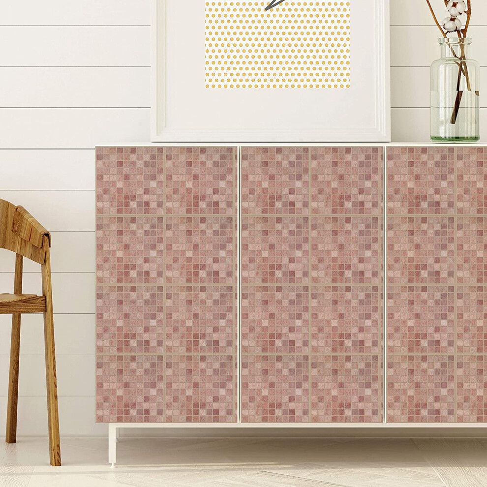 WALPLUS Vintage Pink Marble Mosaic Tile Stickers 15 x 15 cm, 24 PCS Peel and Stick Self Adhesive Wall Tiles, Waterproof Kitchen Bathroom Splashback Decals - Image 4