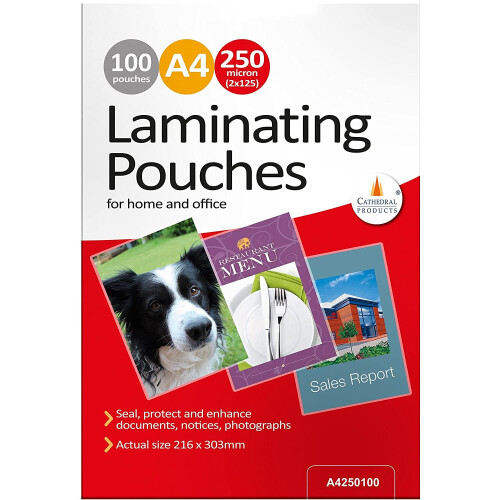 Cathedral A4 Laminating Pouches (100 Pack), 250 Micron (2 x 125)