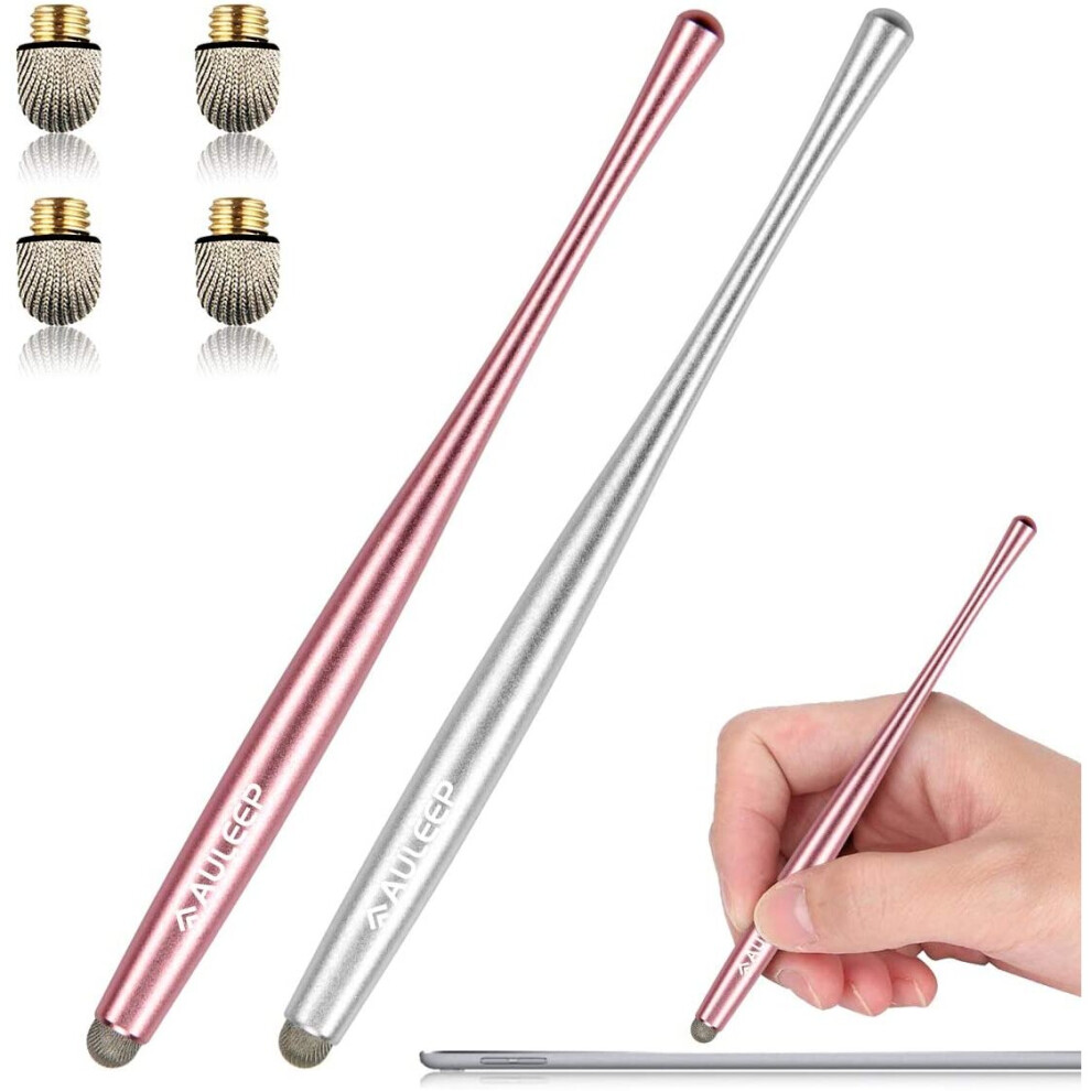 AULEEP Stylus Pen, Tablet Stylus Pen Touch Screen Pen, 2 Pack with 4 Nanofiber tips Stylus Pen for Mobile Phones, iPads, Kindles, Microsoft Surface