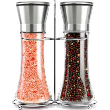 Willow & Everett Salt and Pepper Grinders - Set of Premium Stainless Steel Mills w/ Stand Tall Shakers w/ Adjustable Coarseness - Salt & Pepper