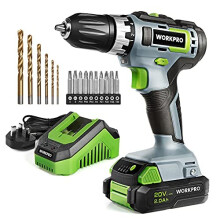 WORKPRO 20V Cordless Drill Driver Lightweight, Double Speed Cordless Combi Drill Set with 16 PCS Accessories, 2.0Ah Li-lon Battery with Fast Char