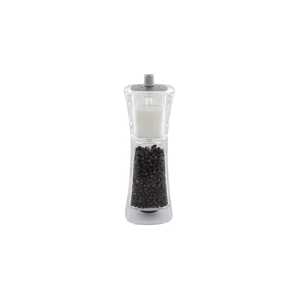 Grunwerg 9175M Gmill Acrylic Combination Salt & Pepper Mill, Ceramic Adjustable Peppercorn Grinder and Salt Shaker, 18cm, Clear