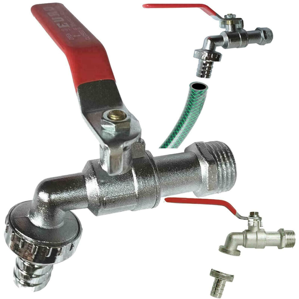 (PSB_WaterTap_GRDNTP3/4_SLVR_1s) Water Tap Lever 1/2" 3/4" Outside Valve Red Handle