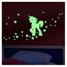 Glow in The Dark Unicorn with Stars Wall Sticker Decal - 20 x 20cm