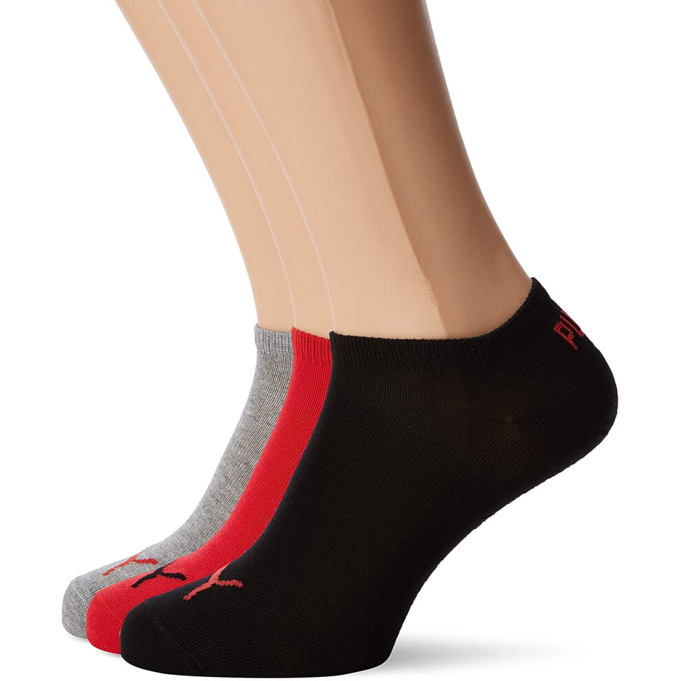 PUMA Men's Puma Unisex Sneaker Plain 3p Socks, Black/Red/Grey, 12-Oct UK