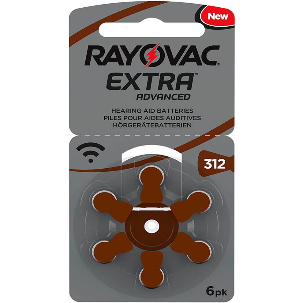 Rayovac Extra Advanced Hearing Aid Batteries, Size 312, Brown Tab, PR41, Pack of 60