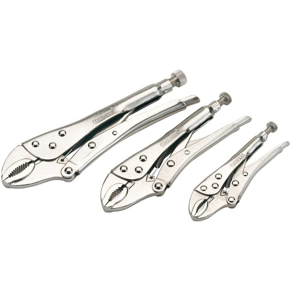 Draper 14040 9006/3 Curved Jaw Self Grip Pliers Set,140mm,185mm and 220mm, 3 Pcs