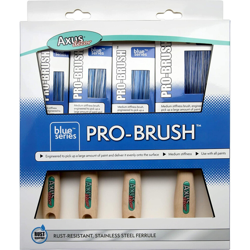 Axus Dã©Cor Blue Axu/Bbs4 Pro-Brush Brush Set - (4 Pieces), 1.5", 2 X 2", 3"