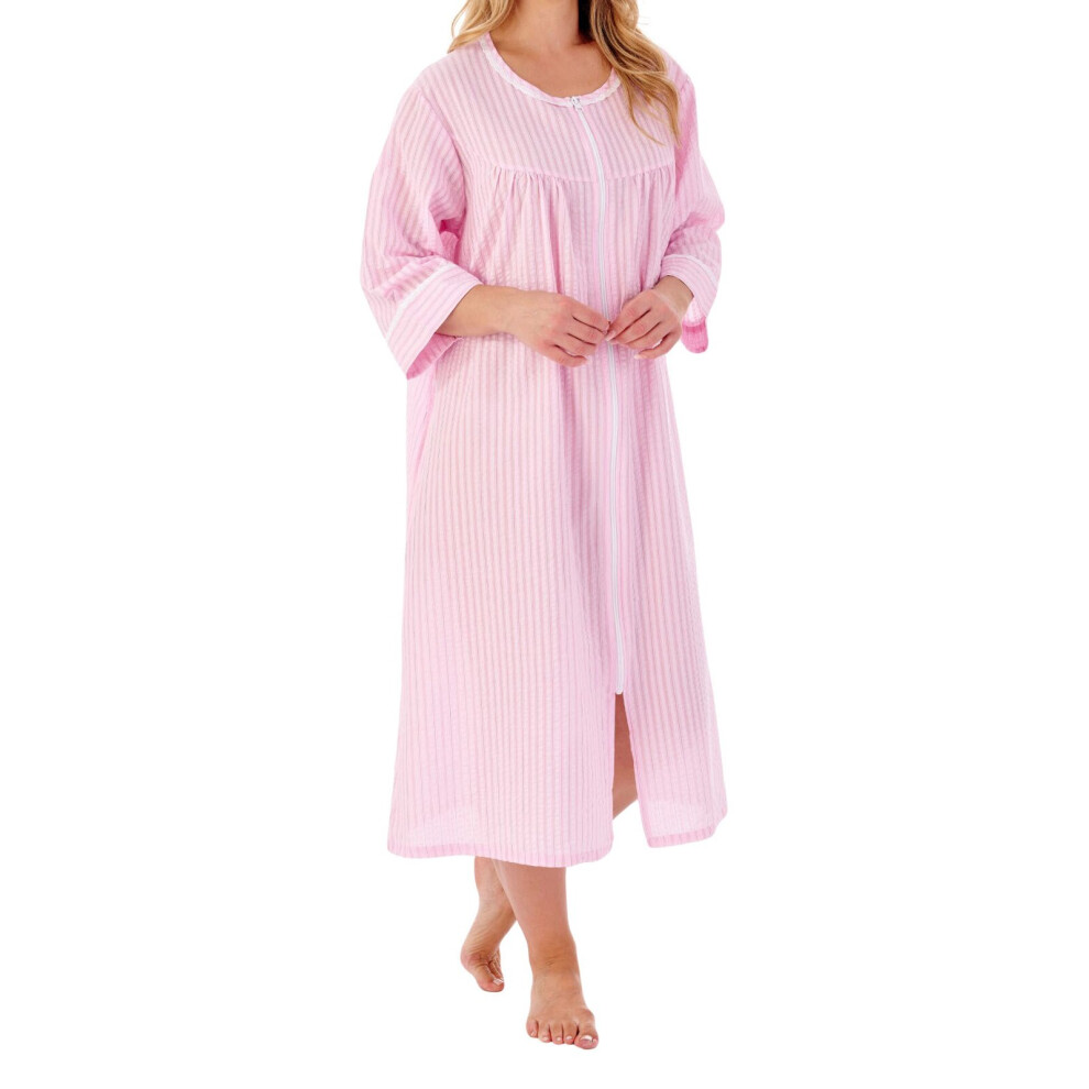 (Pink, 10/12) Slenderella HC01229 Women's Striped Cotton Dressing Gown